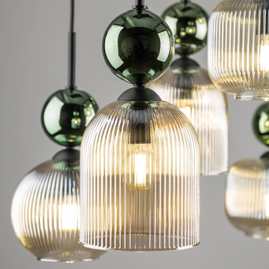lampadario elegante per soggiorno sfere in vetro verde